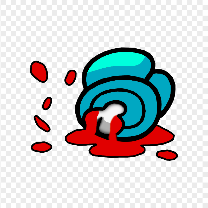 HD Cyan Among Us Crewmate Character Dead Body Blood Splatter PNG