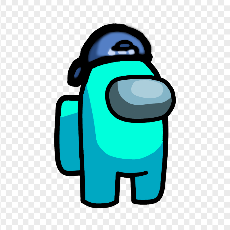 HD Cyan Among Us Crewmate Character With Backwards Baseball Cap PNG