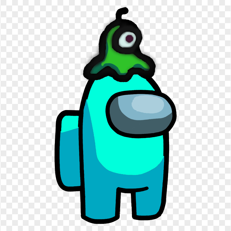 HD Cyan Among Us Crewmate Character With Brain Slug Hat PNG