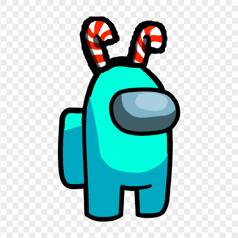 HD Cyan Among Us Crewmate Character With Candy Cane Hat On Top PNG
