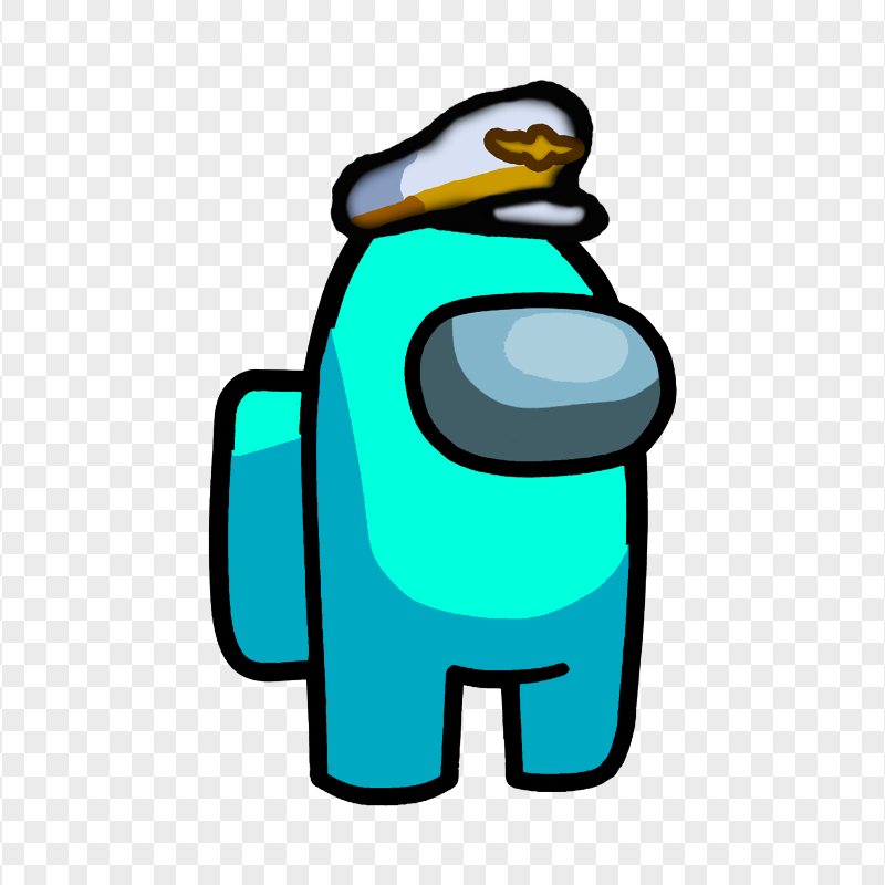 HD Cyan Among Us Crewmate Character With Captain Hat PNG