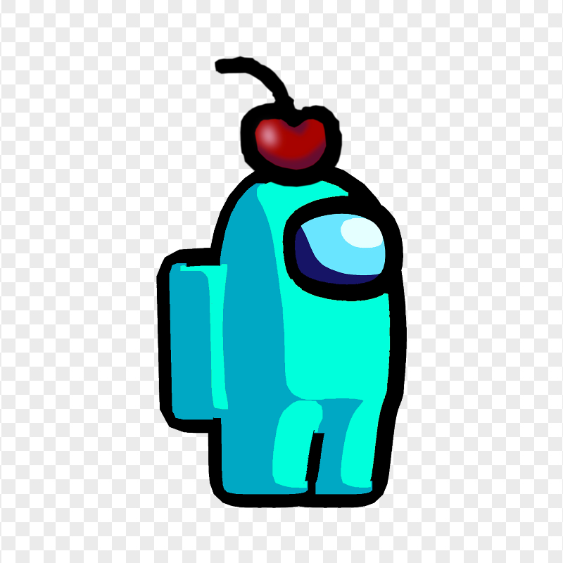 HD Cyan Among Us Crewmate Character With Cherry Hat PNG