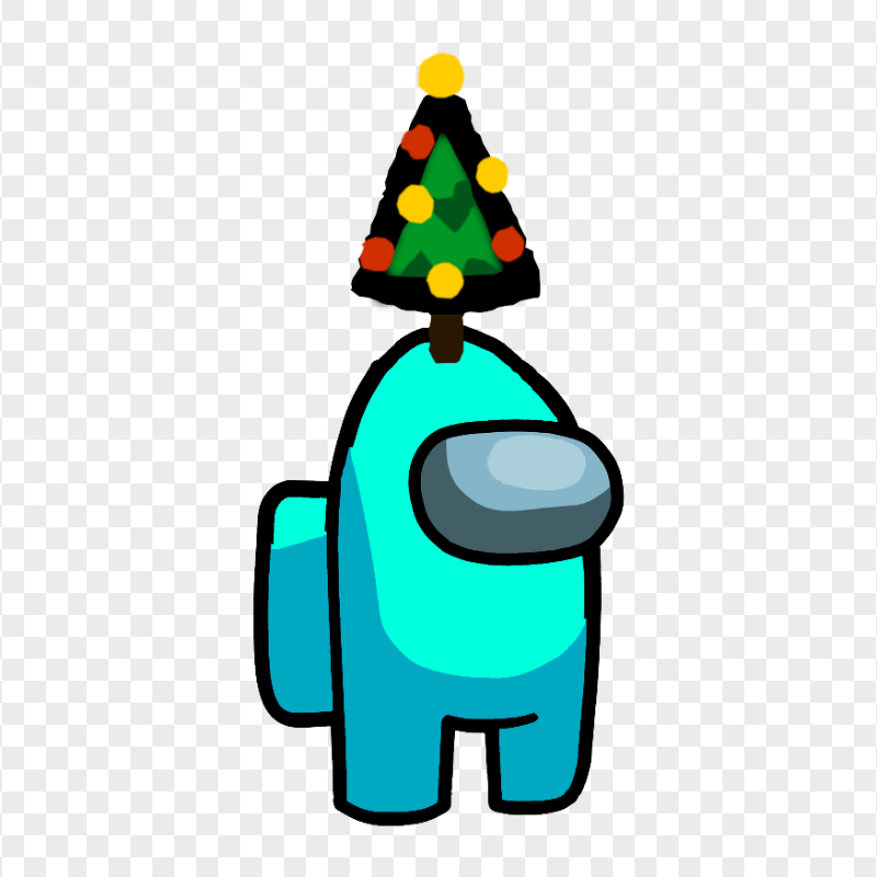 HD Cyan Among Us Crewmate Character With Christmas Tree Hat On Top PNG
