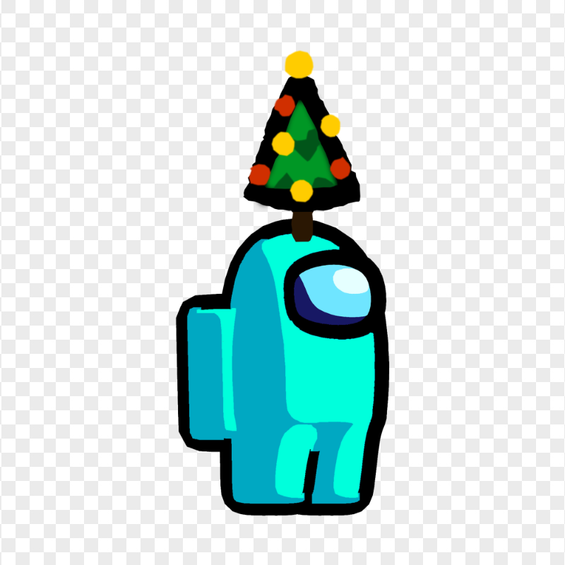 HD Cyan Among Us Crewmate Character With Christmas Tree Hat PNG