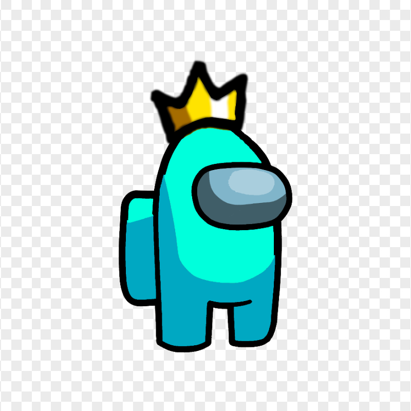 HD Cyan Among Us Crewmate Character With Crown Hat On Top PNG