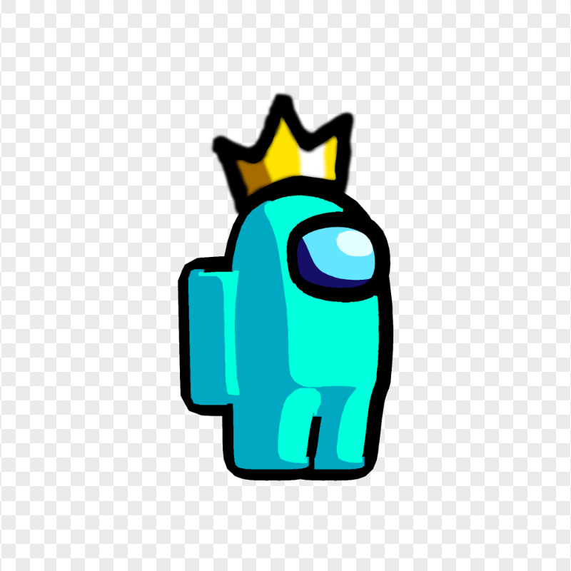 HD Cyan Among Us Crewmate Character With Crown Hat PNG