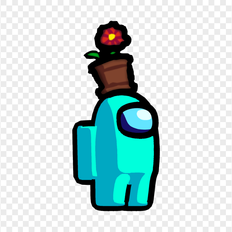 HD Cyan Among Us Crewmate Character With Flower Pot Hat PNG