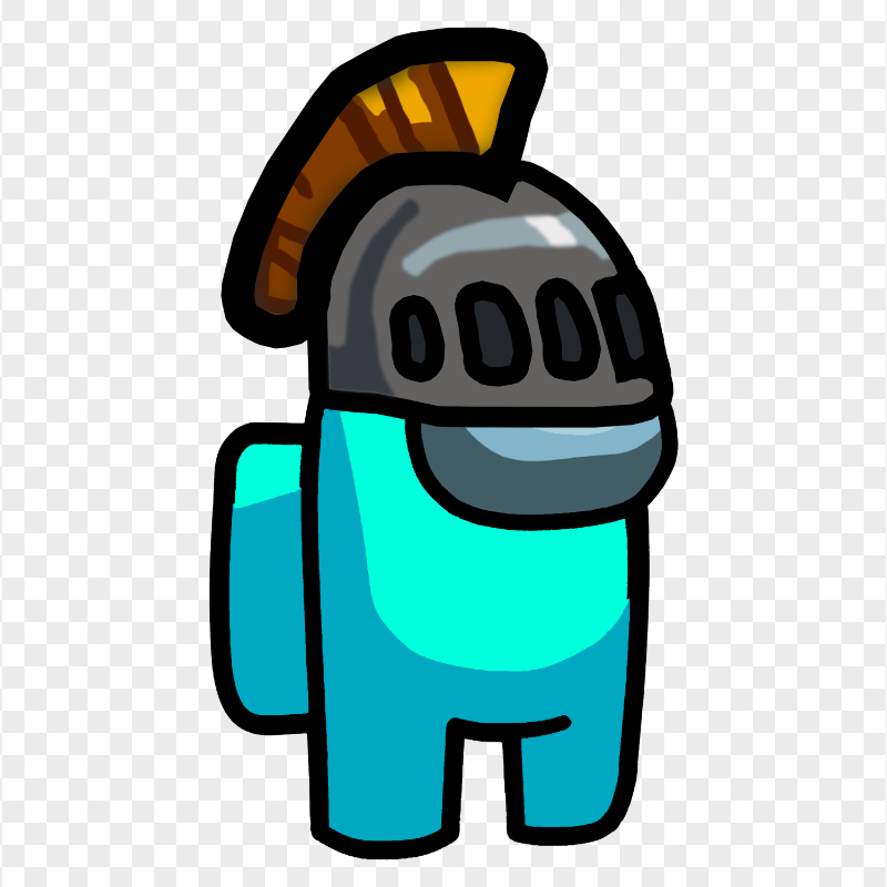 HD Cyan Among Us Crewmate Character With Knight Helmet PNG