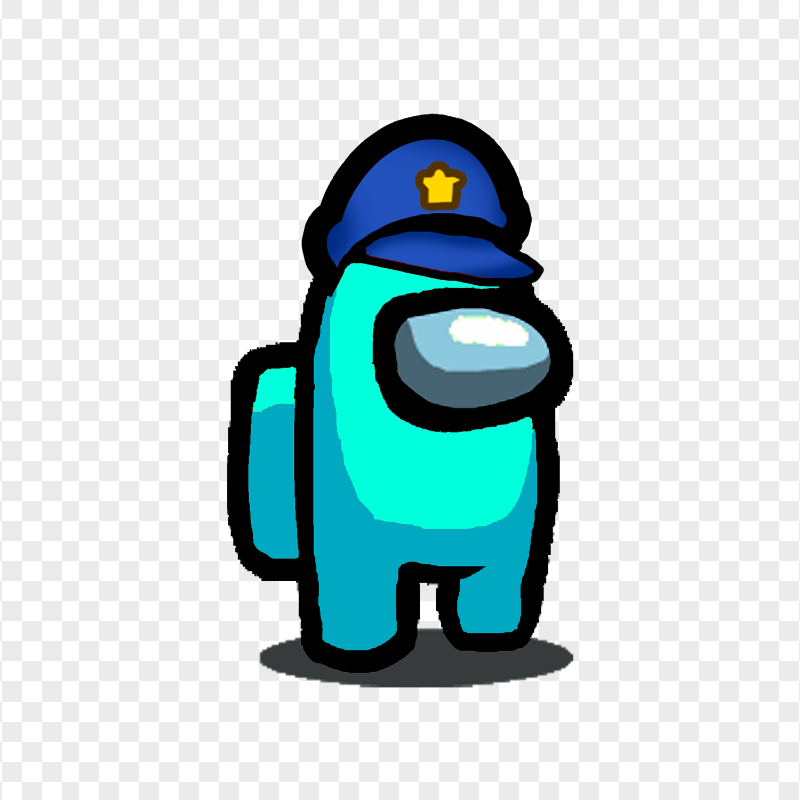 HD Cyan Among Us Crewmate Character With Police Hat PNG