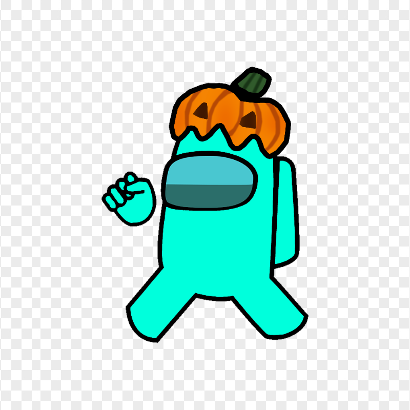 HD Cyan Among Us Crewmate Character With Pumpkin Hat PNG