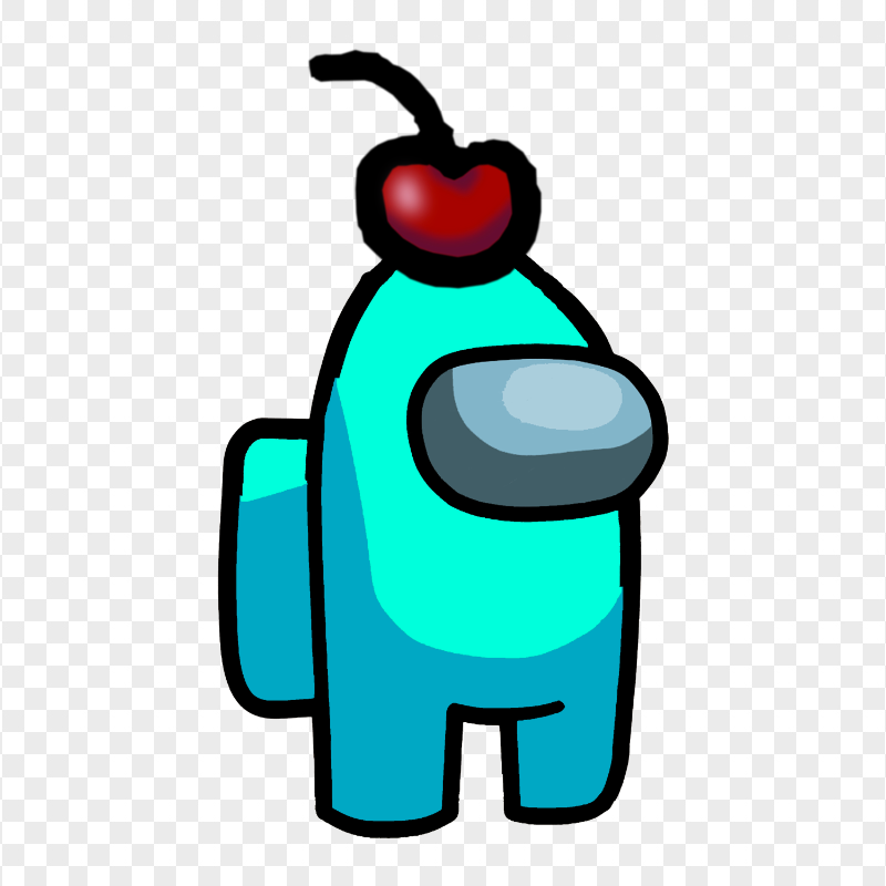 HD Cyan Crewmate Among Us Character With Cherry Hat PNG