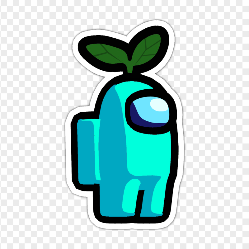 HD Cyan Light Blue Among Us Character Leaf Hat Stickers PNG