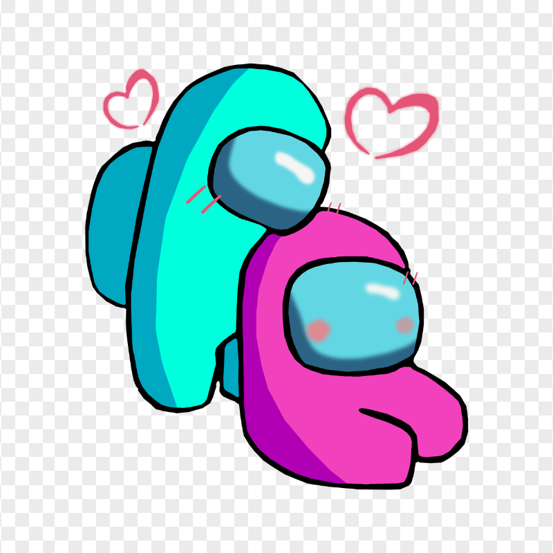 HD Cyan Love Pink Among Us Characters Valentines Romance PNG