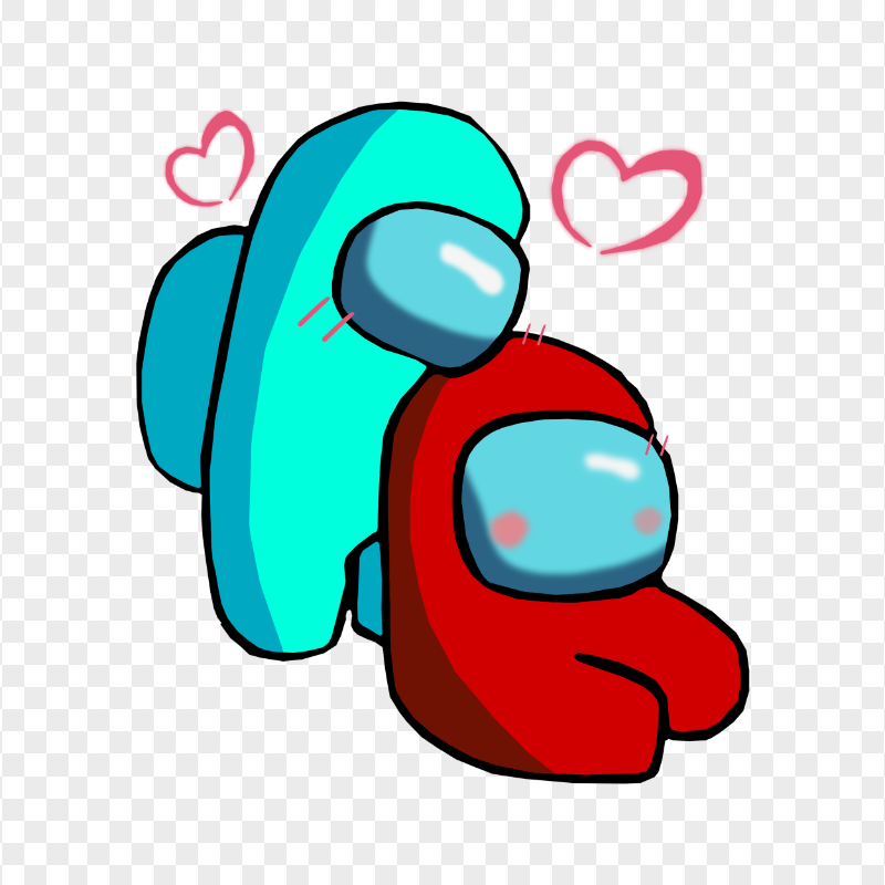 HD Cyan Love Red Among Us Characters Valentines Romance PNG