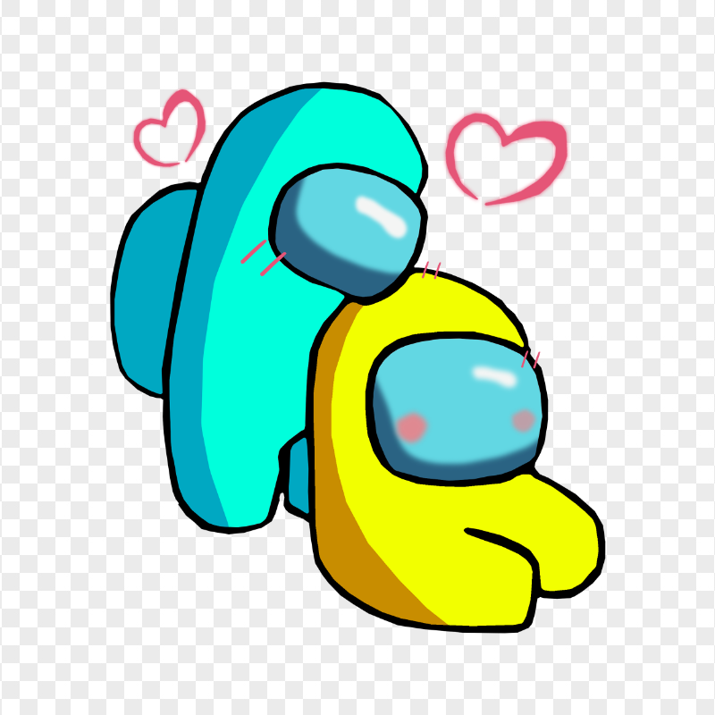 HD Cyan Love Yellow Among Us Characters Valentines Romance PNG