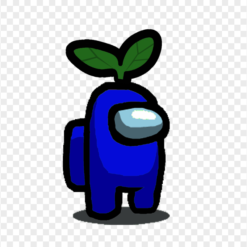 HD Dark Blue Among Us Character With Green Leaf Hat On Head PNG