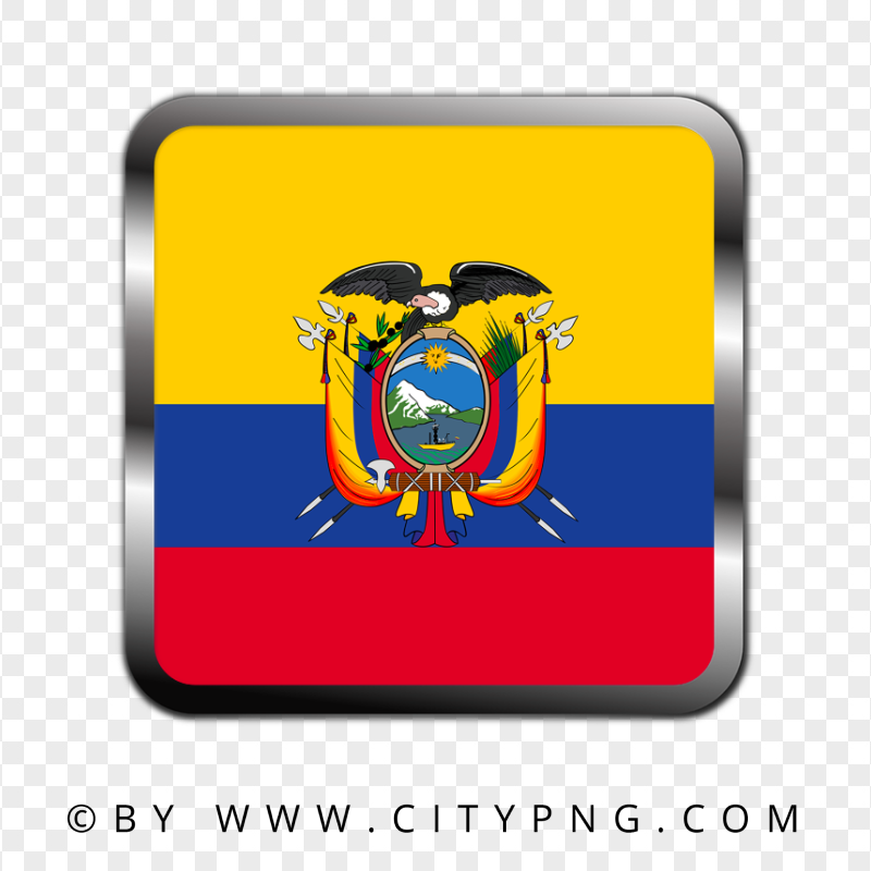 HD Ecuador Square Metal Framed Flag Icon PNG