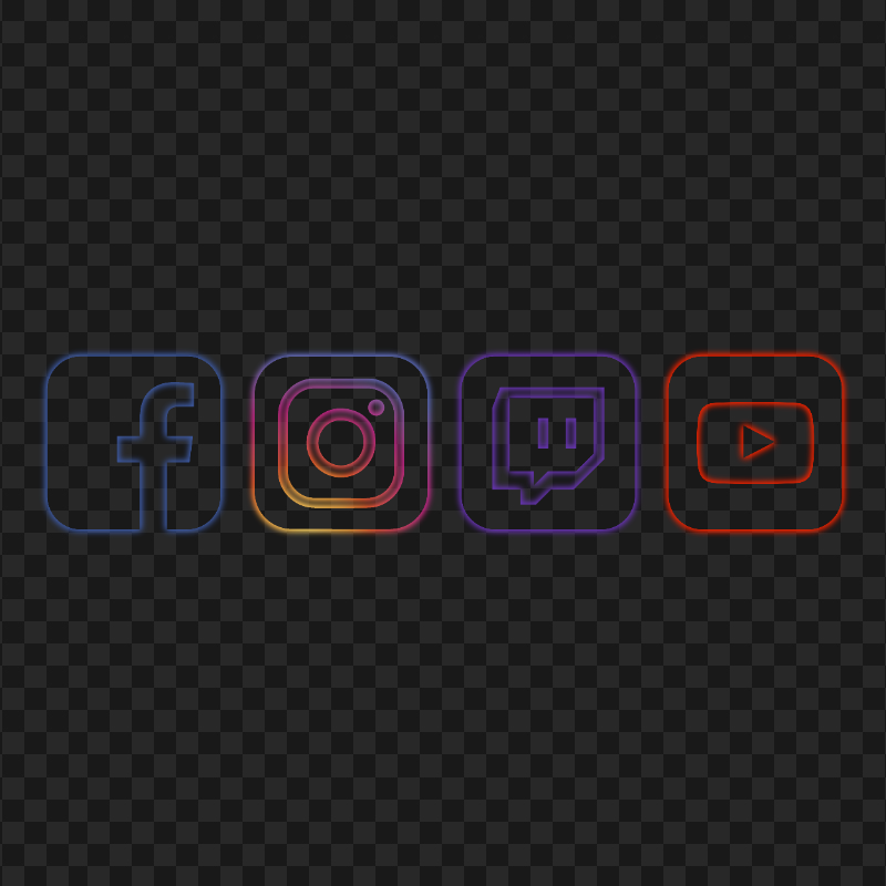 HD Facebook Instagram Twitch Youtube Neon App Icons PNG