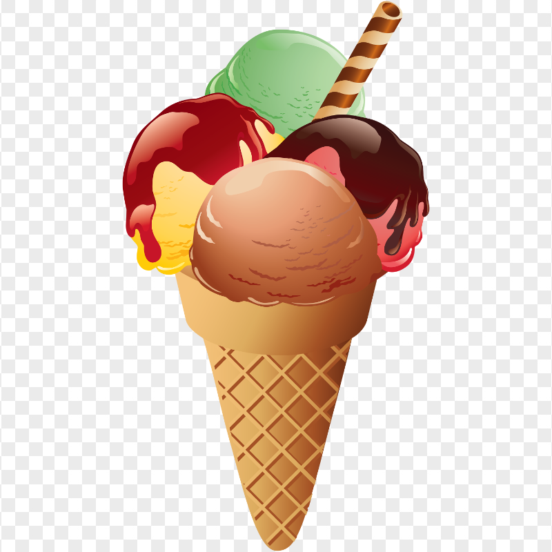 HD Four Balls Ice Cream Cone Illustration Cartoon PNG