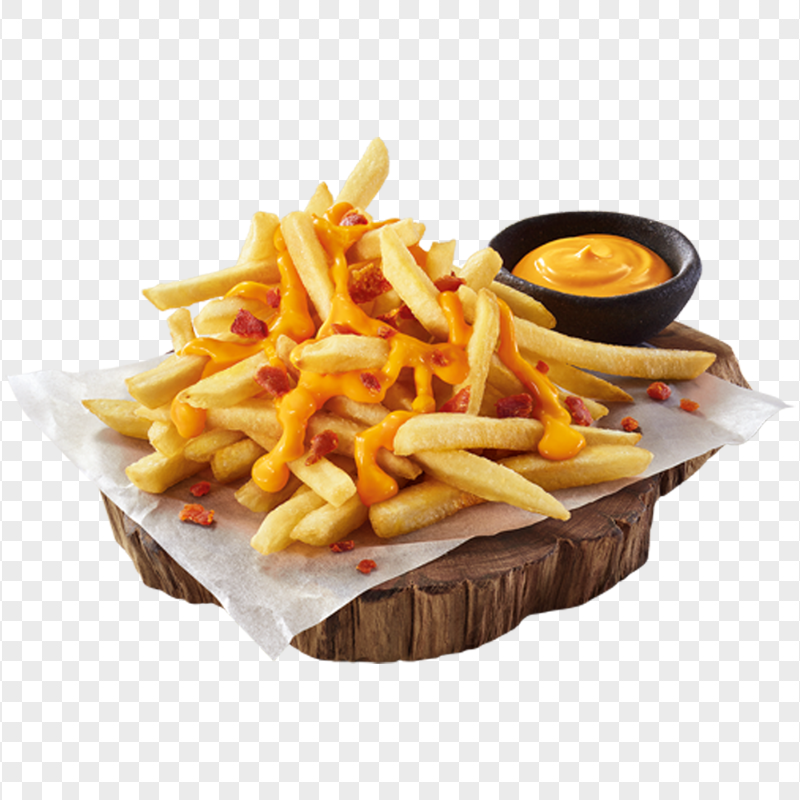 HD French Fries On A Wooden Board With Sauce PNG