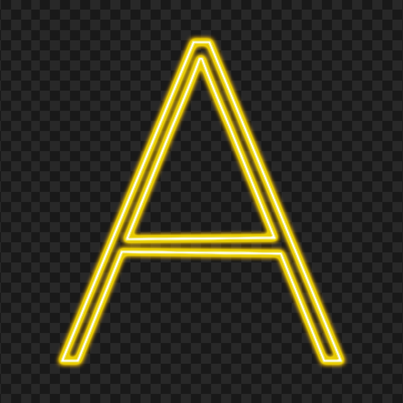 HD Glowing Yellow Neon A Letter Text Alphabet PNG