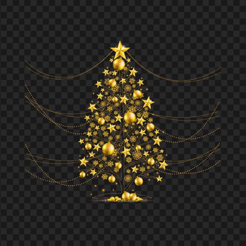 HD Gold Christmas Tree Decorated With Balls PNG