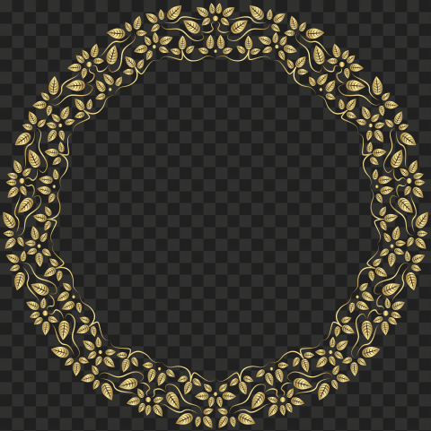 HD Gold Foliage Floral Round Circle Frame PNG