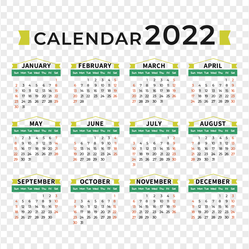 HD Green 2022 Calendar Transparent Background