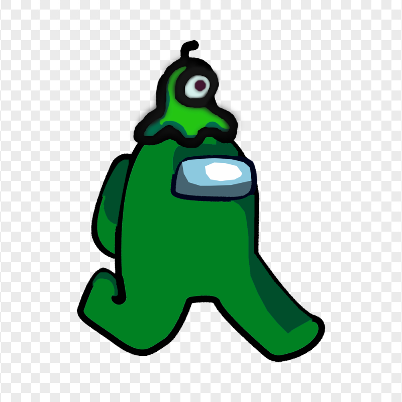HD Green Among Us Character Walking With Brain Slug Hat PNG