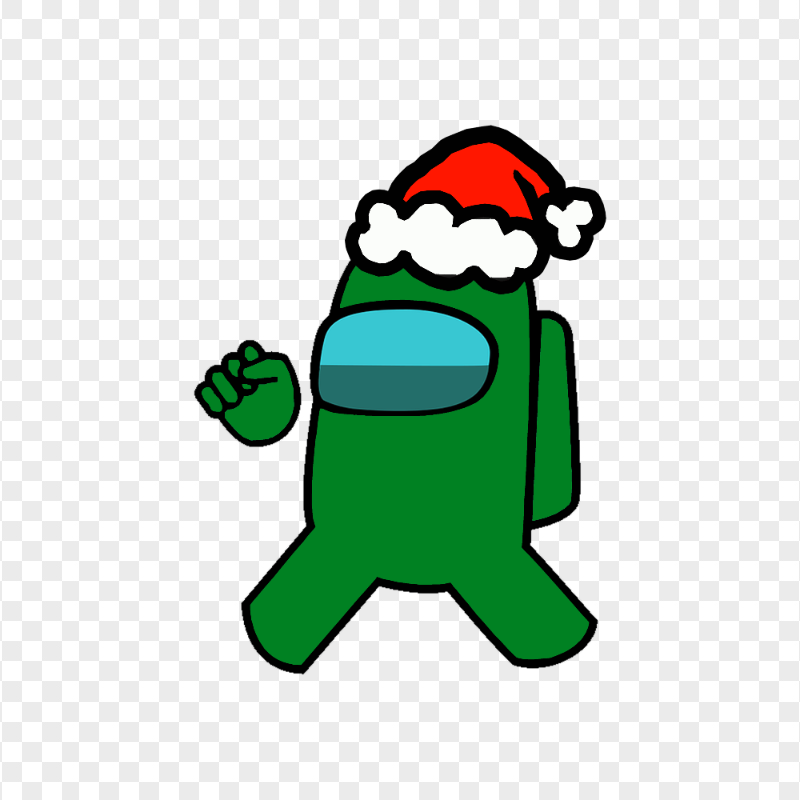 HD Green Among Us Character Wear Santa Hat PNG