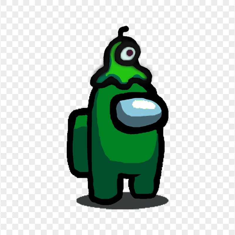 HD Green Among Us Character With Brain Slug Hat PNG