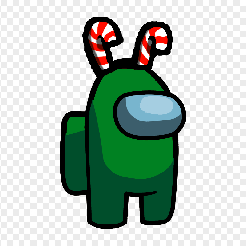 HD Green Among Us Crewmate Character With Candy Cane Hat On Top PNG