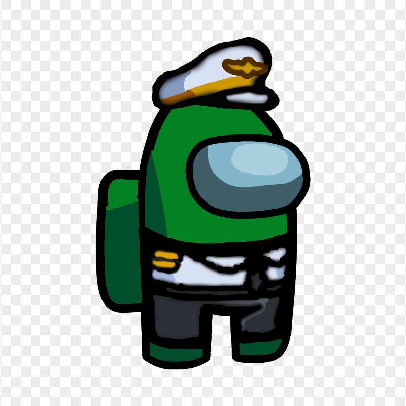 HD Green Among Us Crewmate Character With Captain Costume PNG