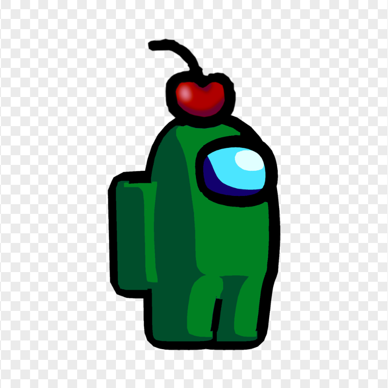 HD Green Among Us Crewmate Character With Cherry Hat PNG