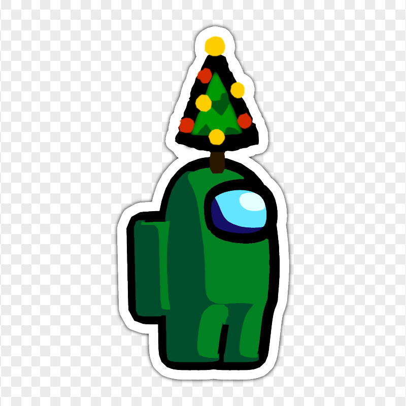 HD Green Among Us Crewmate Character With Christmas Tree Hat Stickers PNG