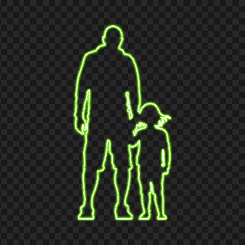 HD Green Child And Father Neon Silhouette PNG
