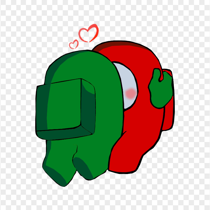 HD Green Kiss Red Among Us Characters In Love PNG