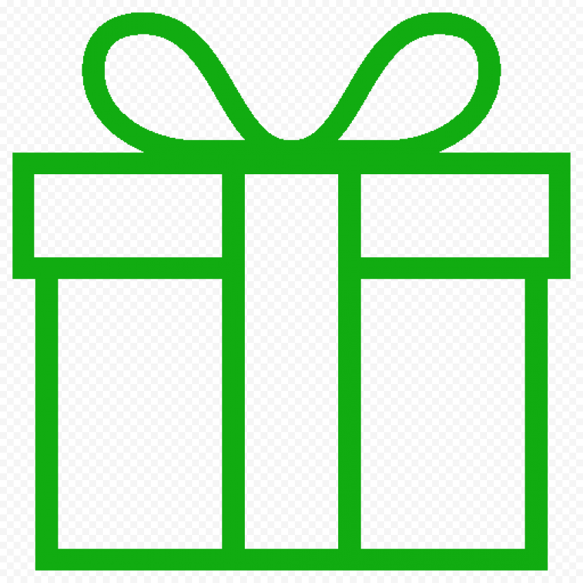 HD Green Line Outline Gift Box Icon Transparent Background