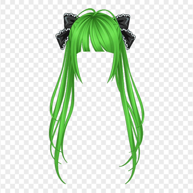 HD Green Long Anime Girl Hair PNG
