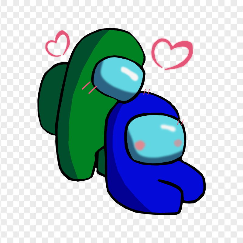 HD Green Love Blue Among Us Characters Valentines Romance PNG