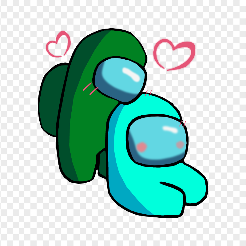 HD Green Love Cyan Among Us Characters Valentines Romance PNG