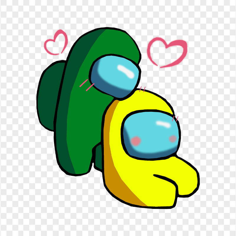 HD Green Love Yellow Among Us Characters Valentines Romance PNG