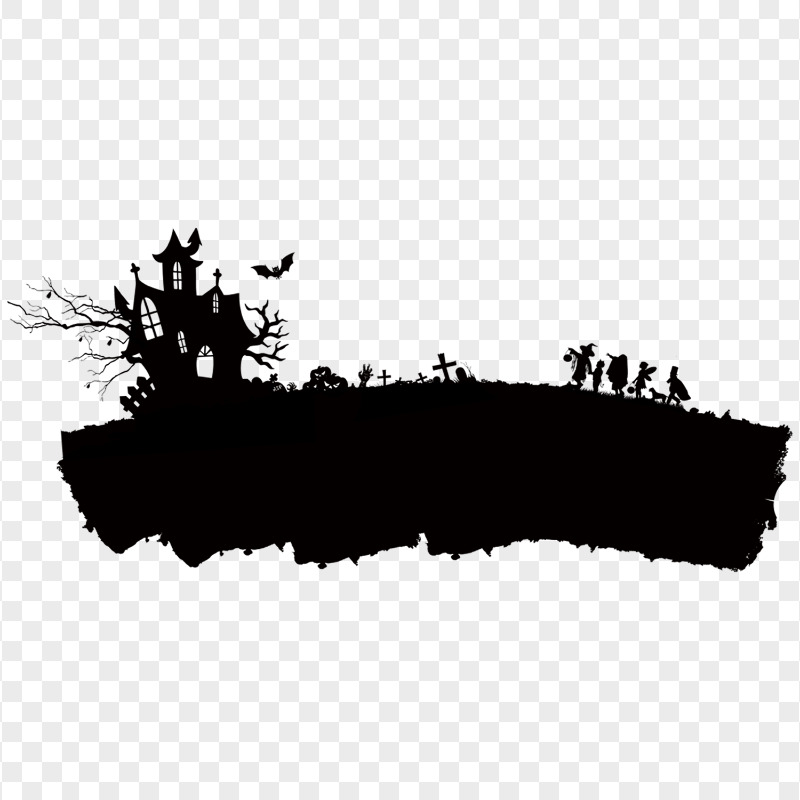 HD Halloween Black Silhouettes Of Castle With Characters PNG