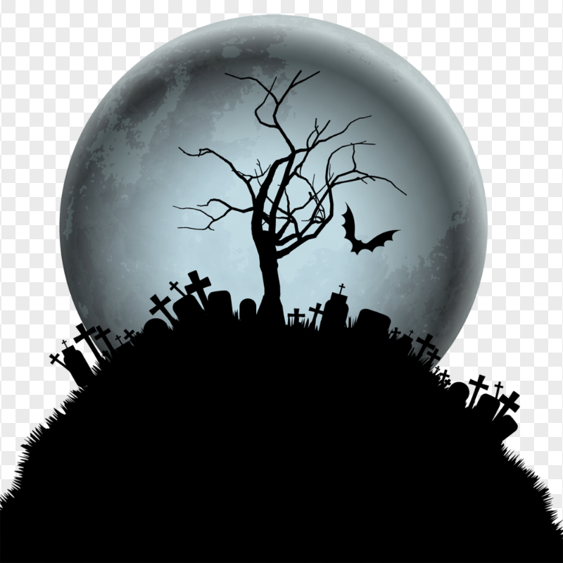 HD Halloween Tree Cemetery Silhouette Moon PNG