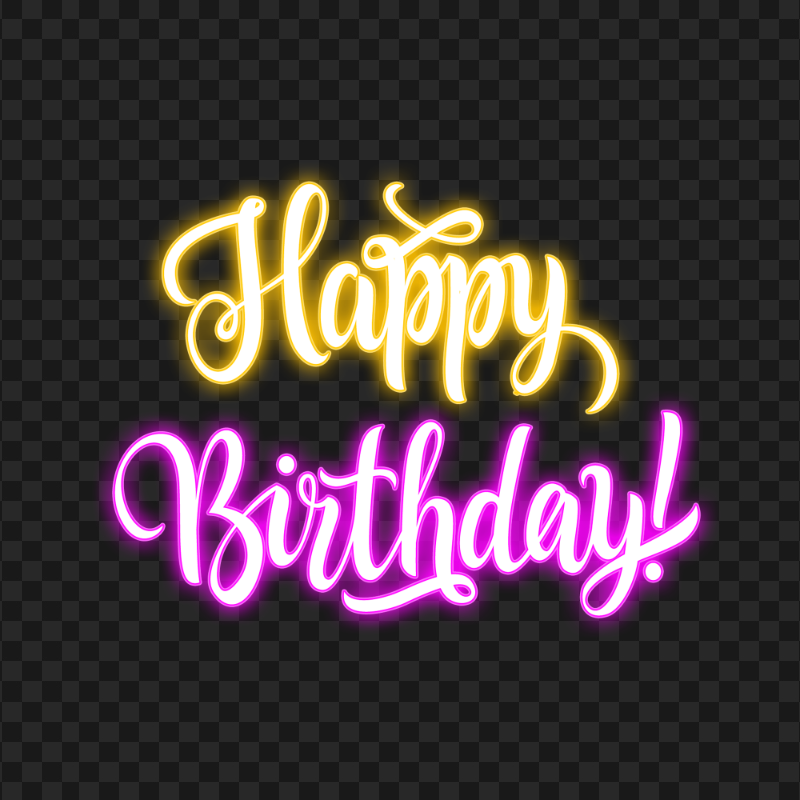 HD Happy Birthday Yellow & Pink Neon Text PNG