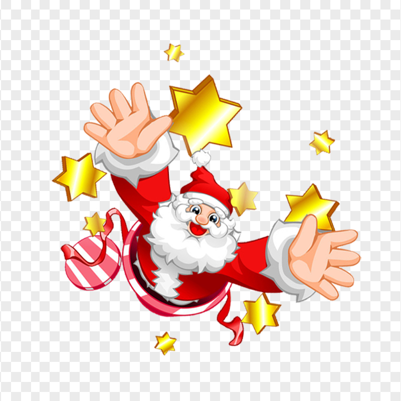 HD Happy Cartoon Santa Claus With Yellow Stars PNG