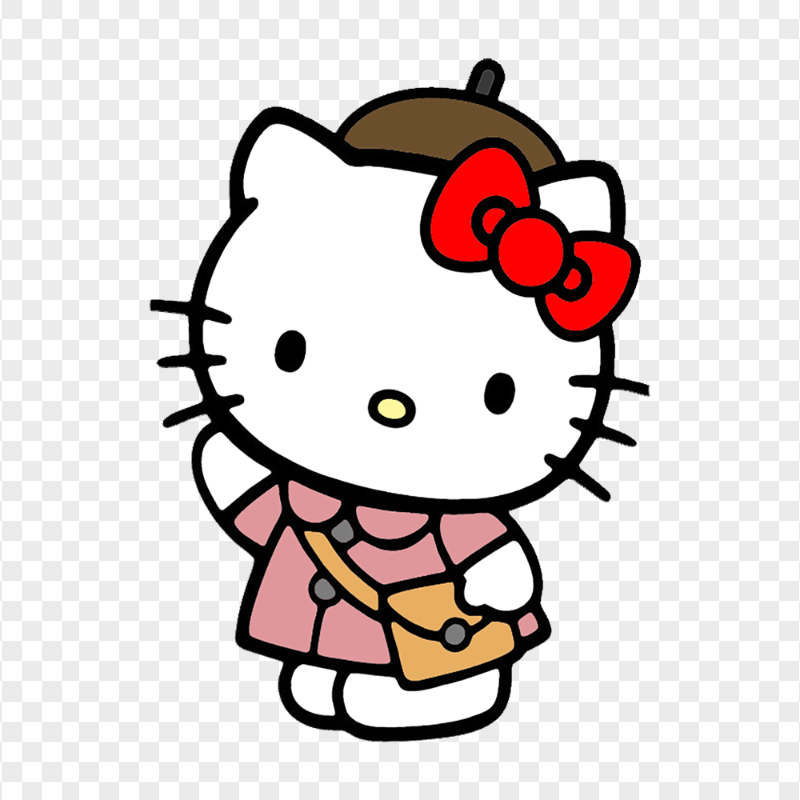 HD Hello Kitty in Uniform Waving Transparent Background