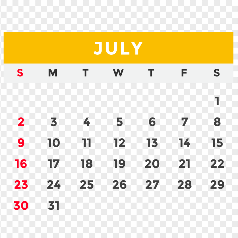 HD July 2023 Calendar Transparent PNG