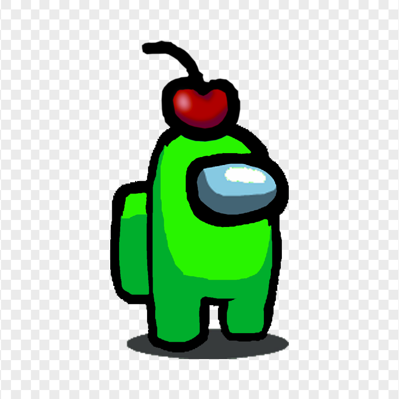 HD Lime Among Us Character With Cherry Hat PNG