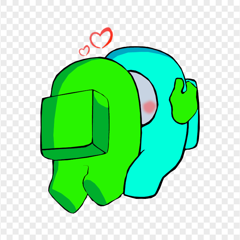 HD Lime Kiss Cyan Among Us Characters In Love PNG